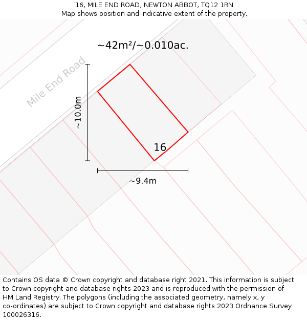 16, MILE END ROAD, NEWTON ABBOT, TQ12 1RN: Plot and title map