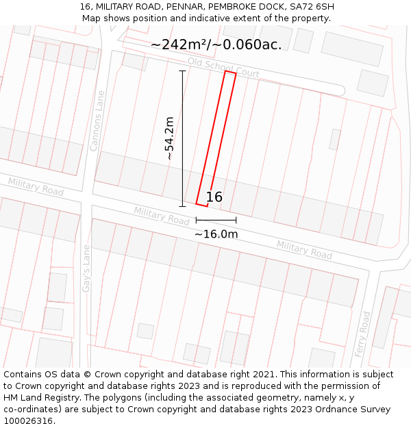 16, MILITARY ROAD, PENNAR, PEMBROKE DOCK, SA72 6SH: Plot and title map