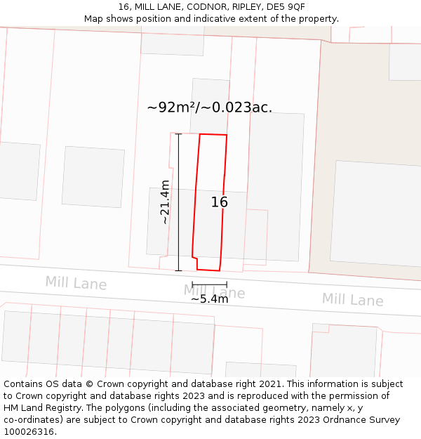 16, MILL LANE, CODNOR, RIPLEY, DE5 9QF: Plot and title map