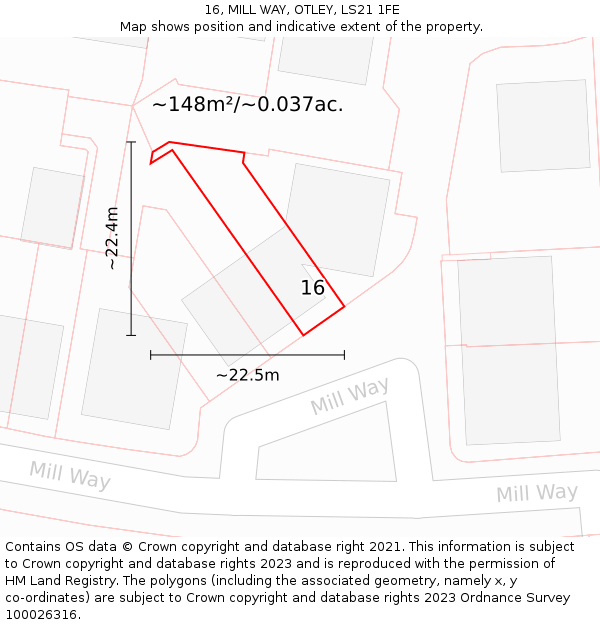 16, MILL WAY, OTLEY, LS21 1FE: Plot and title map