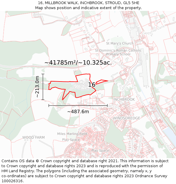 16, MILLBROOK WALK, INCHBROOK, STROUD, GL5 5HE: Plot and title map