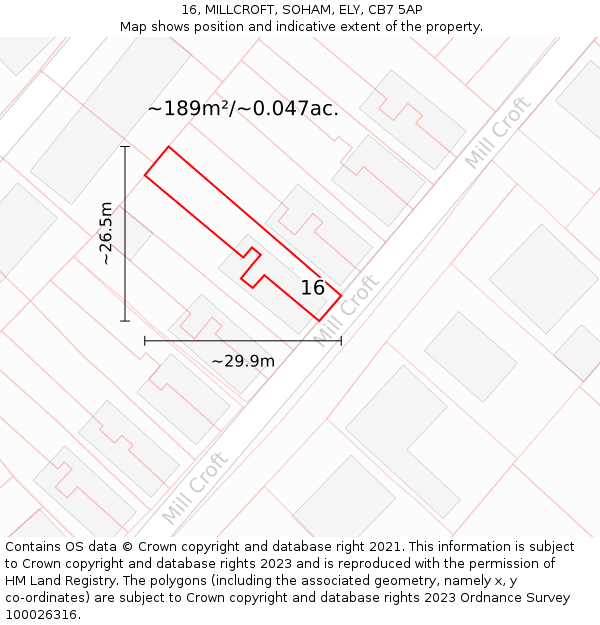 16, MILLCROFT, SOHAM, ELY, CB7 5AP: Plot and title map