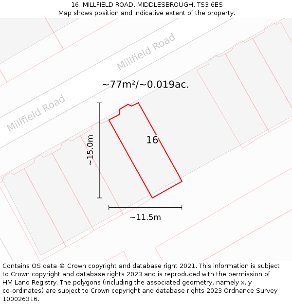 16, MILLFIELD ROAD, MIDDLESBROUGH, TS3 6ES: Plot and title map