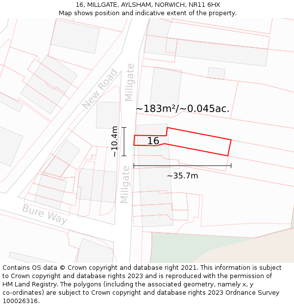 16, MILLGATE, AYLSHAM, NORWICH, NR11 6HX: Plot and title map