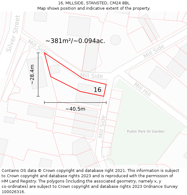 16, MILLSIDE, STANSTED, CM24 8BL: Plot and title map