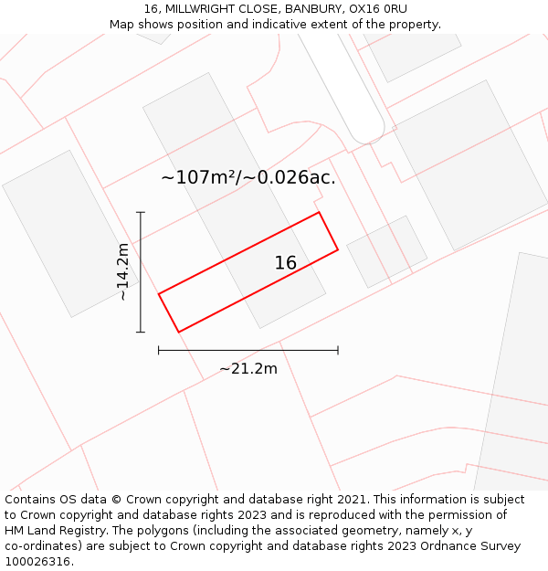 16, MILLWRIGHT CLOSE, BANBURY, OX16 0RU: Plot and title map