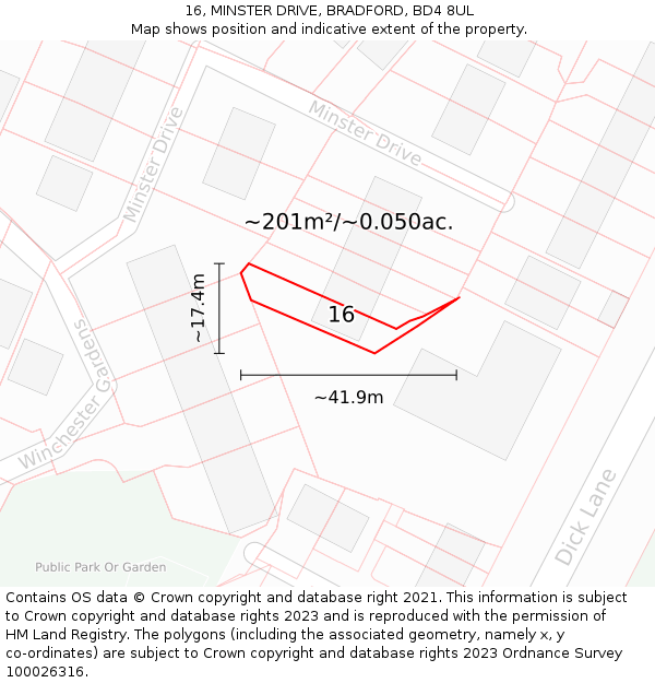16, MINSTER DRIVE, BRADFORD, BD4 8UL: Plot and title map