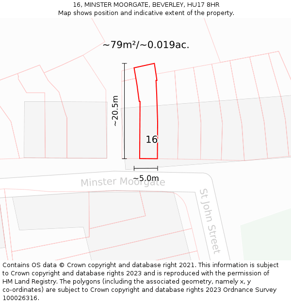 16, MINSTER MOORGATE, BEVERLEY, HU17 8HR: Plot and title map