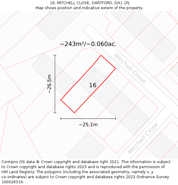 16, MITCHELL CLOSE, DARTFORD, DA1 1PJ: Plot and title map