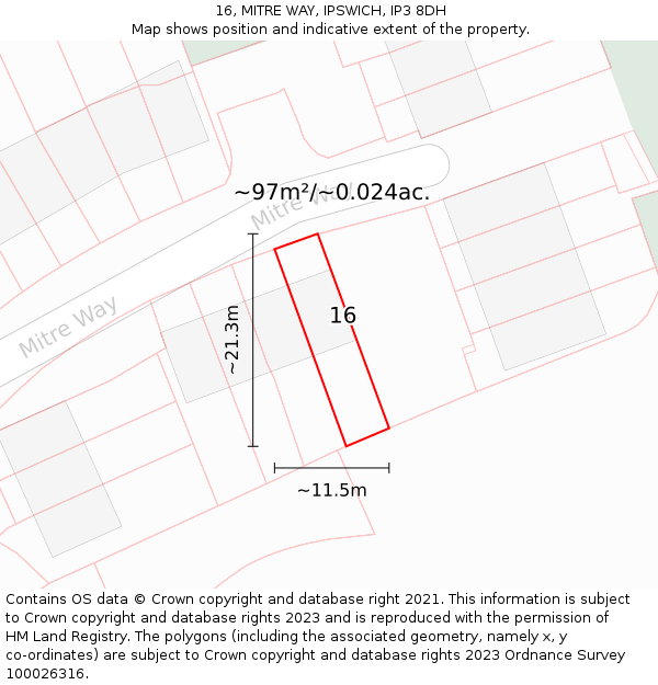16, MITRE WAY, IPSWICH, IP3 8DH: Plot and title map