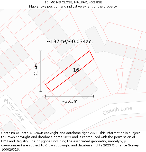 16, MOINS CLOSE, HALIFAX, HX2 8SB: Plot and title map