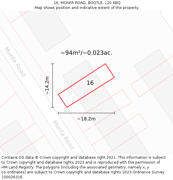 16, MONFA ROAD, BOOTLE, L20 6BQ: Plot and title map