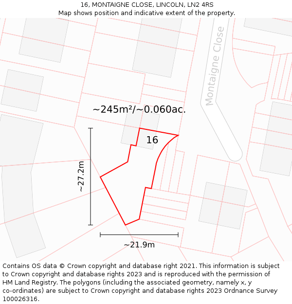 16, MONTAIGNE CLOSE, LINCOLN, LN2 4RS: Plot and title map