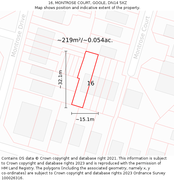 16, MONTROSE COURT, GOOLE, DN14 5XZ: Plot and title map