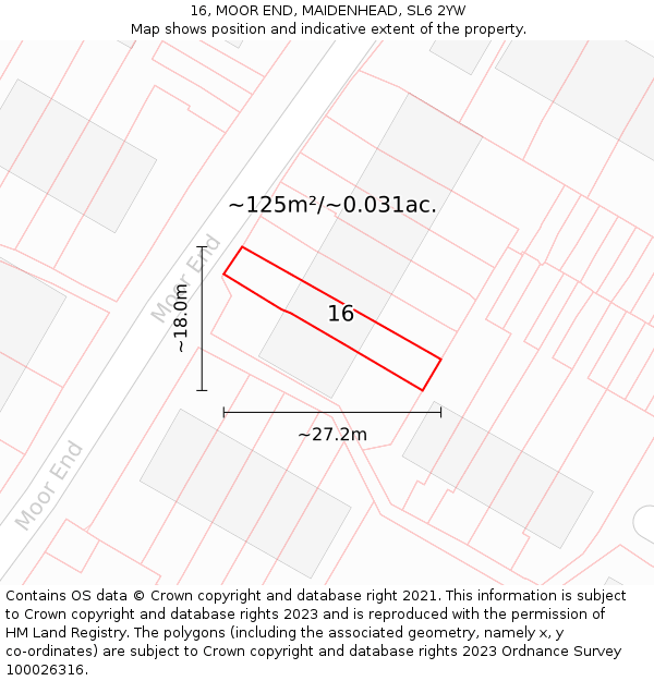16, MOOR END, MAIDENHEAD, SL6 2YW: Plot and title map