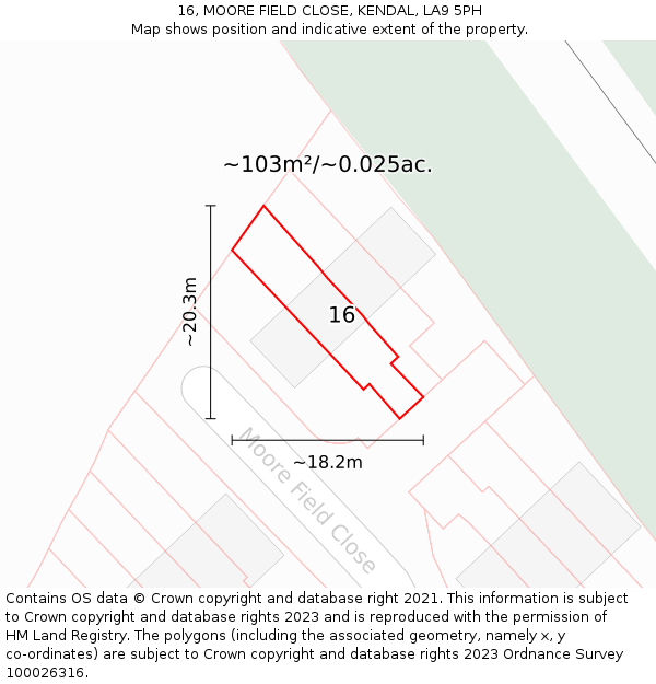 16, MOORE FIELD CLOSE, KENDAL, LA9 5PH: Plot and title map