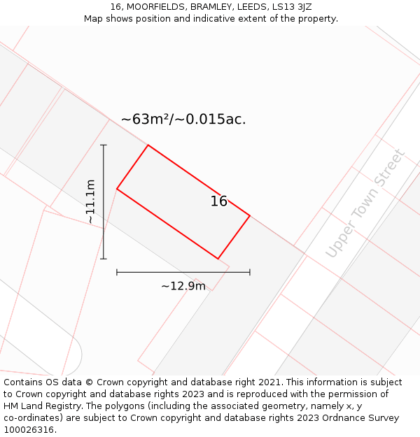16, MOORFIELDS, BRAMLEY, LEEDS, LS13 3JZ: Plot and title map