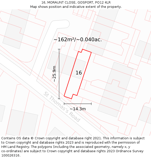 16, MORAUNT CLOSE, GOSPORT, PO12 4LR: Plot and title map