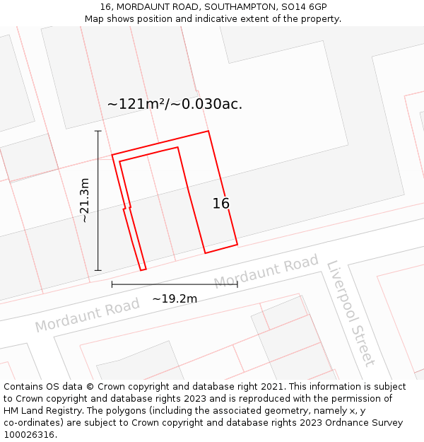 16, MORDAUNT ROAD, SOUTHAMPTON, SO14 6GP: Plot and title map