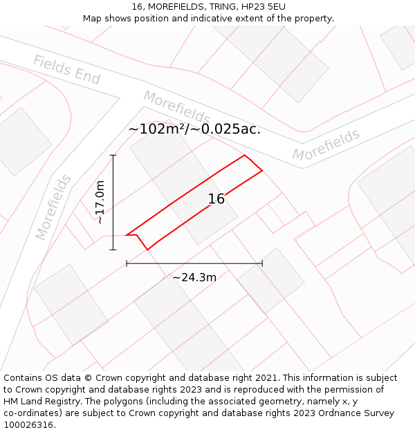 16, MOREFIELDS, TRING, HP23 5EU: Plot and title map