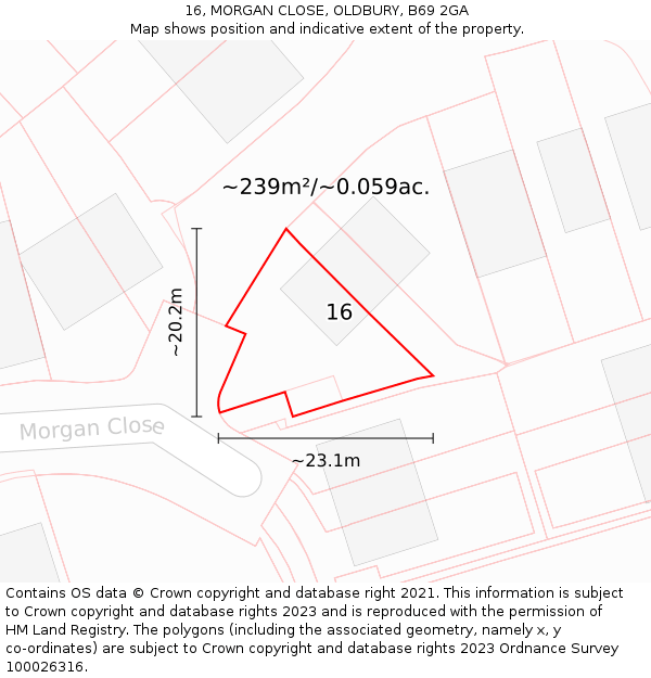 16, MORGAN CLOSE, OLDBURY, B69 2GA: Plot and title map