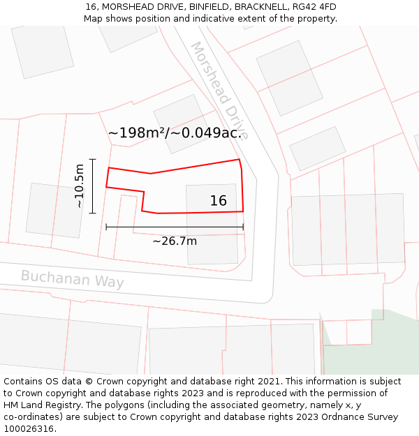 16, MORSHEAD DRIVE, BINFIELD, BRACKNELL, RG42 4FD: Plot and title map