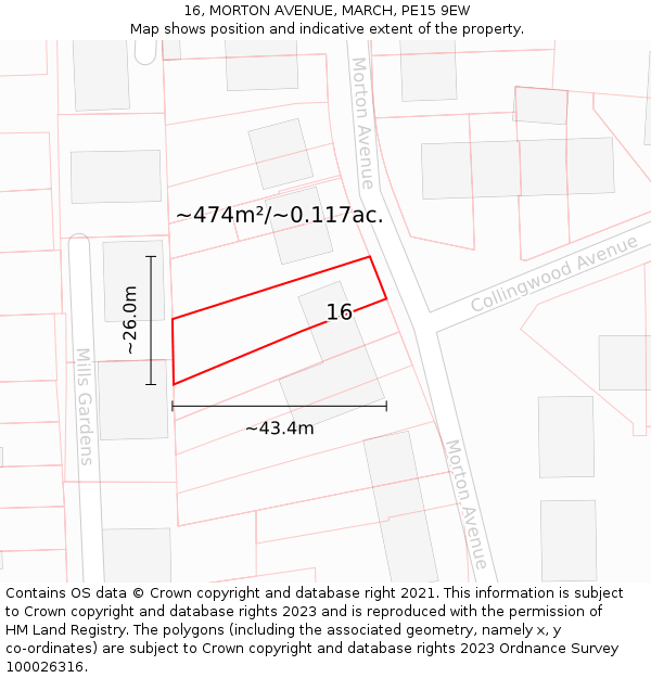 16, MORTON AVENUE, MARCH, PE15 9EW: Plot and title map