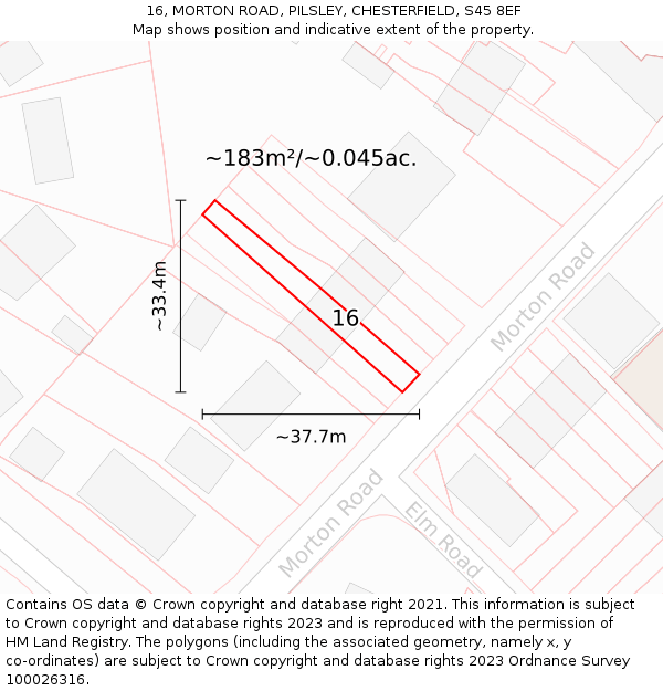 16, MORTON ROAD, PILSLEY, CHESTERFIELD, S45 8EF: Plot and title map
