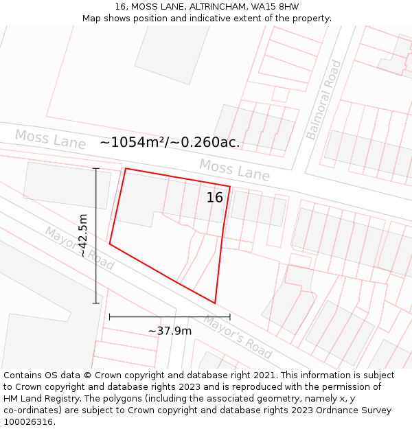 16, MOSS LANE, ALTRINCHAM, WA15 8HW: Plot and title map