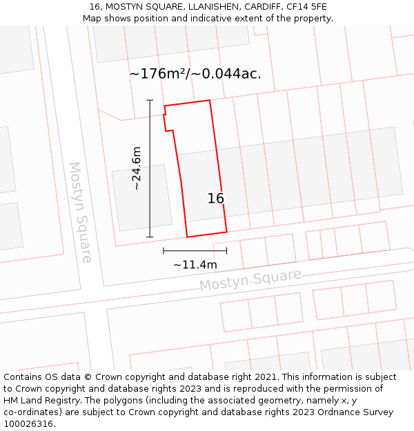 16, MOSTYN SQUARE, LLANISHEN, CARDIFF, CF14 5FE: Plot and title map