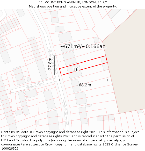 16, MOUNT ECHO AVENUE, LONDON, E4 7JY: Plot and title map