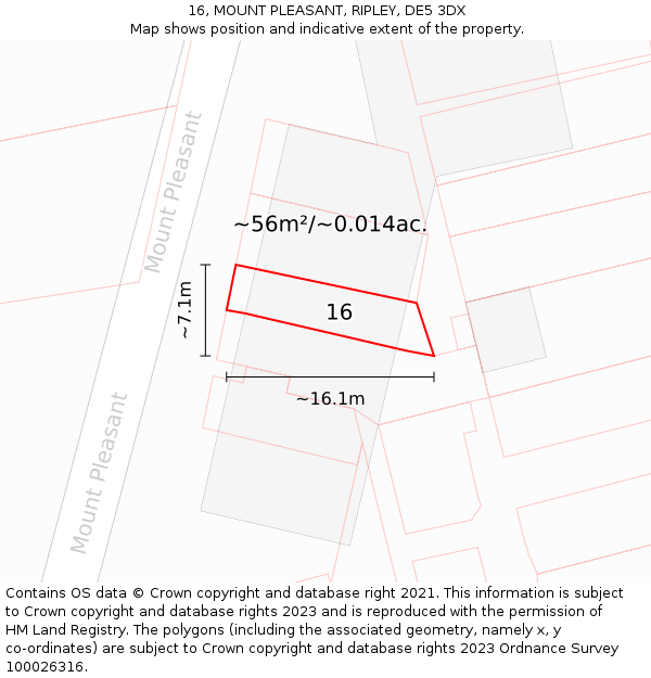 16, MOUNT PLEASANT, RIPLEY, DE5 3DX: Plot and title map