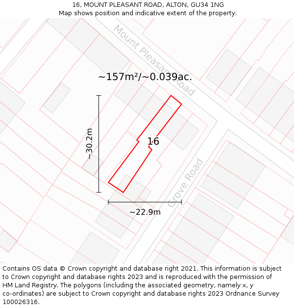 16, MOUNT PLEASANT ROAD, ALTON, GU34 1NG: Plot and title map
