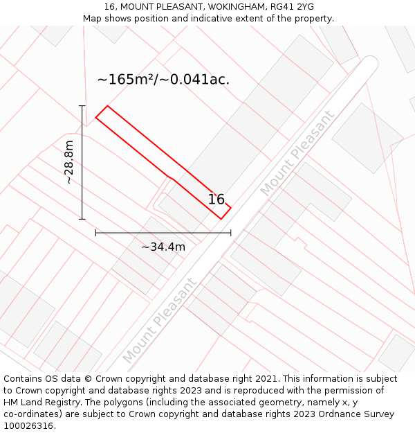 16, MOUNT PLEASANT, WOKINGHAM, RG41 2YG: Plot and title map
