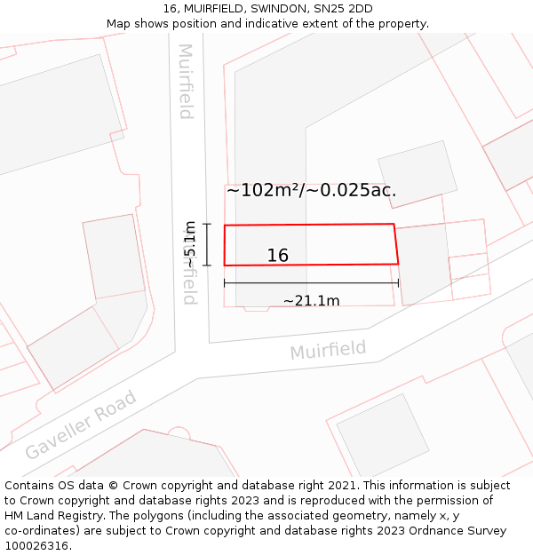 16, MUIRFIELD, SWINDON, SN25 2DD: Plot and title map