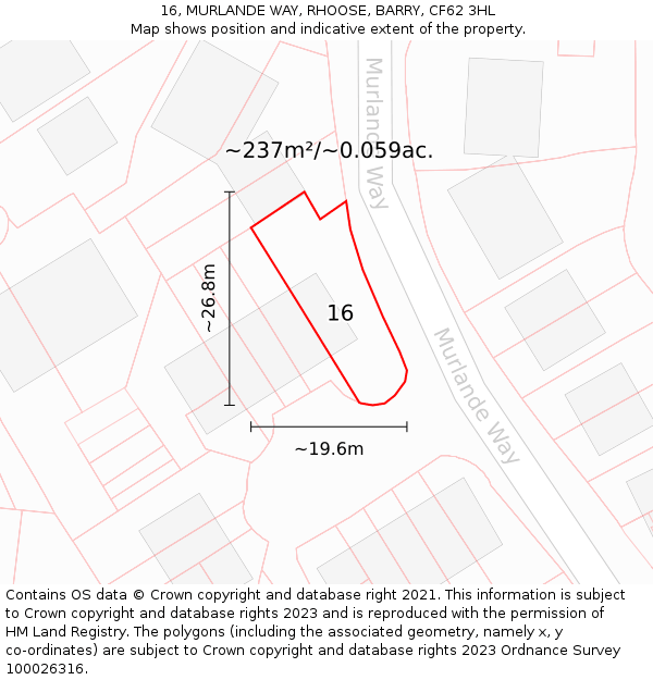 16, MURLANDE WAY, RHOOSE, BARRY, CF62 3HL: Plot and title map