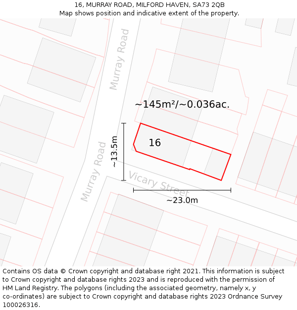 16, MURRAY ROAD, MILFORD HAVEN, SA73 2QB: Plot and title map