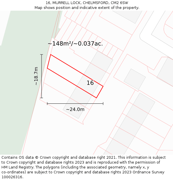 16, MURRELL LOCK, CHELMSFORD, CM2 6SW: Plot and title map