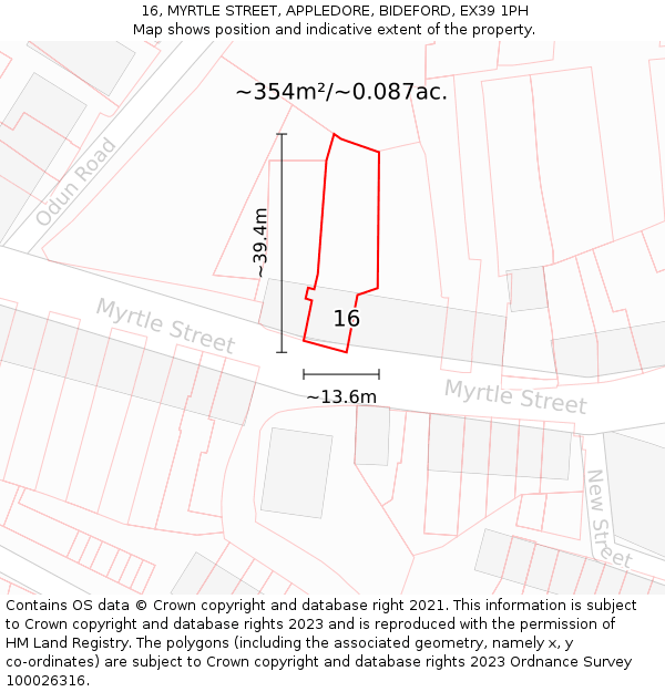 16, MYRTLE STREET, APPLEDORE, BIDEFORD, EX39 1PH: Plot and title map