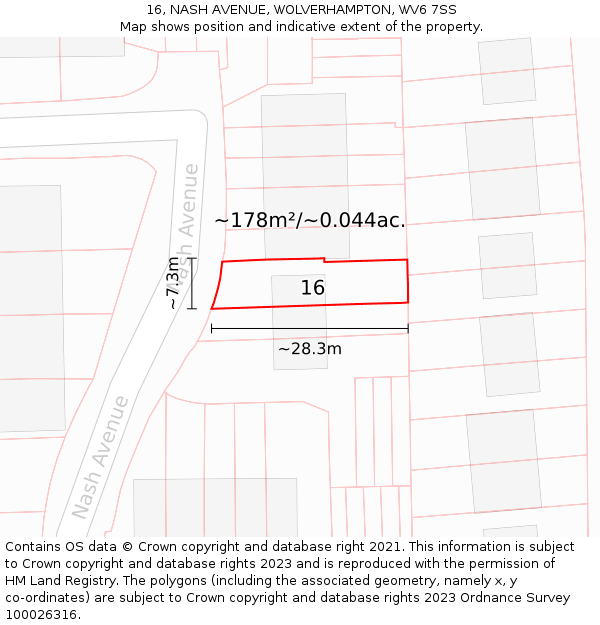 16, NASH AVENUE, WOLVERHAMPTON, WV6 7SS: Plot and title map