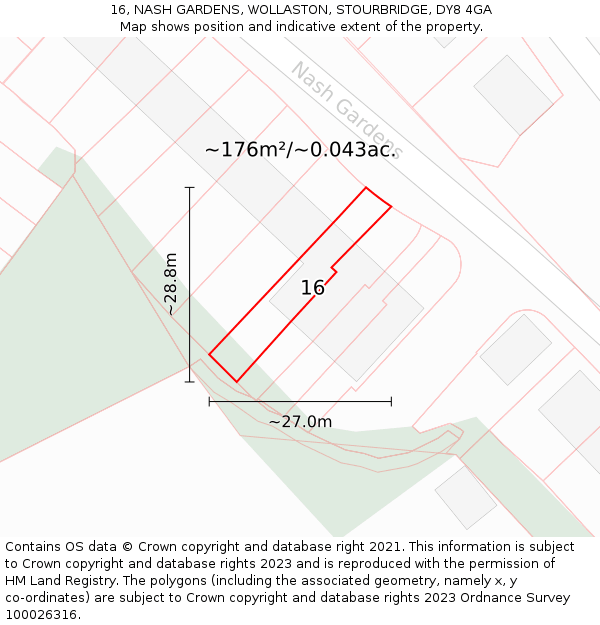 16, NASH GARDENS, WOLLASTON, STOURBRIDGE, DY8 4GA: Plot and title map