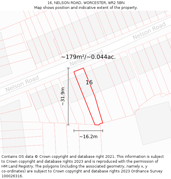 16, NELSON ROAD, WORCESTER, WR2 5BN: Plot and title map