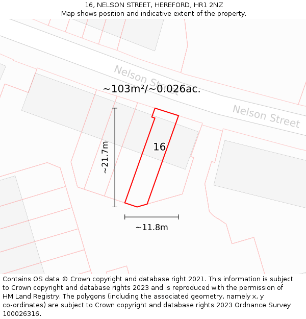 16, NELSON STREET, HEREFORD, HR1 2NZ: Plot and title map