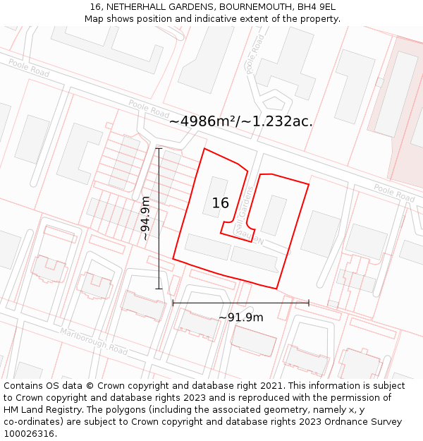 16, NETHERHALL GARDENS, BOURNEMOUTH, BH4 9EL: Plot and title map