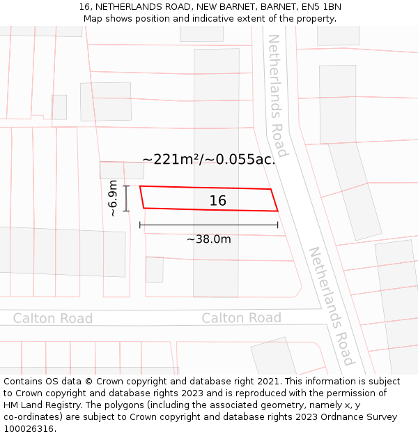 16, NETHERLANDS ROAD, NEW BARNET, BARNET, EN5 1BN: Plot and title map
