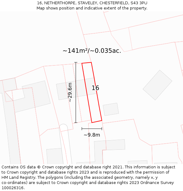 16, NETHERTHORPE, STAVELEY, CHESTERFIELD, S43 3PU: Plot and title map