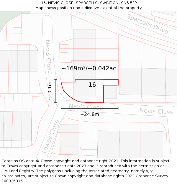 16, NEVIS CLOSE, SPARCELLS, SWINDON, SN5 5FP: Plot and title map