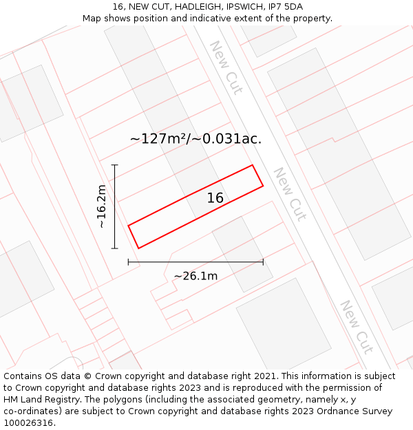 16, NEW CUT, HADLEIGH, IPSWICH, IP7 5DA: Plot and title map