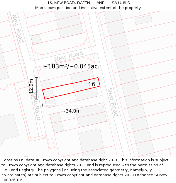 16, NEW ROAD, DAFEN, LLANELLI, SA14 8LS: Plot and title map