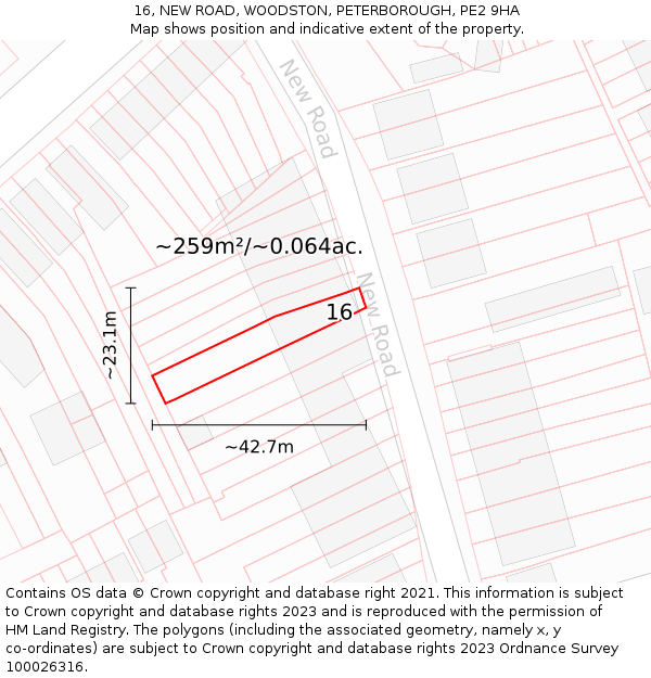 16, NEW ROAD, WOODSTON, PETERBOROUGH, PE2 9HA: Plot and title map